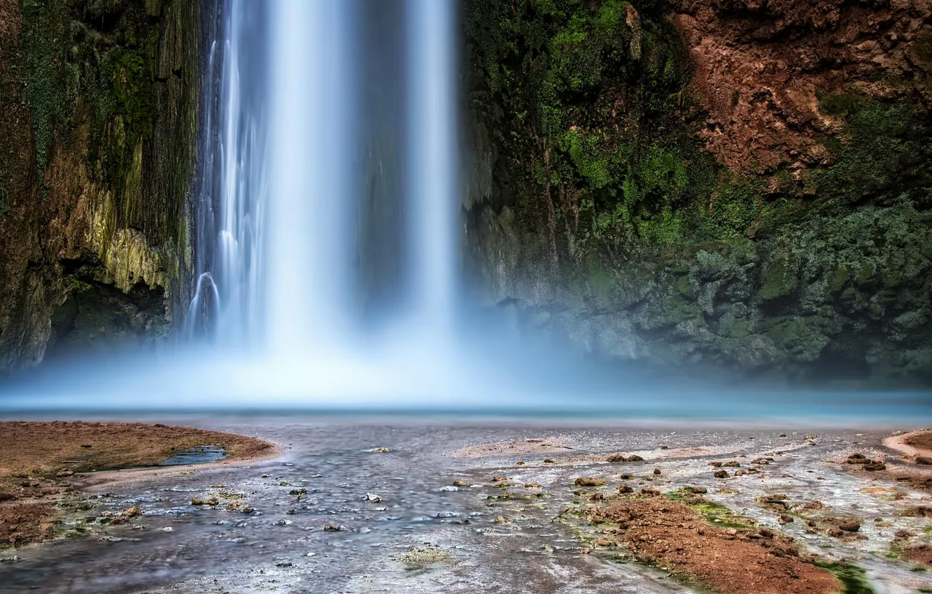 Фото обои вода, природа, скала, водопад