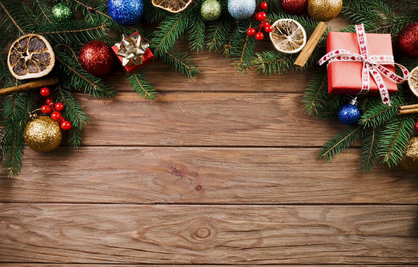 Фото обои шары, елка, Новый Год, Рождество, подарки, Christmas, balls, wood