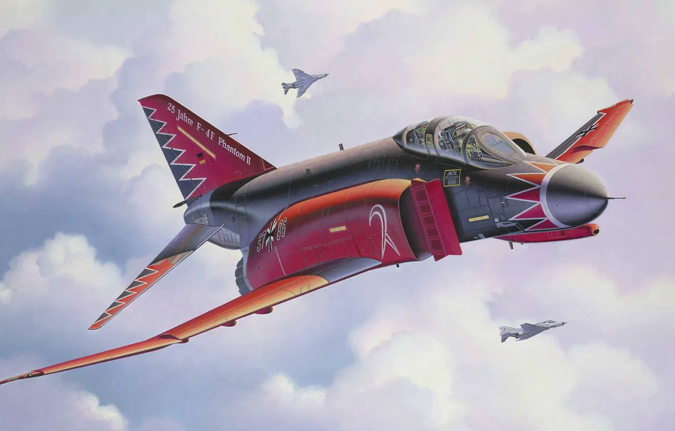 Фото обои рисунок, арт, истребитель-бомбардировщик, Phantom II, Douglas, McDonnell, истребитель-перехватчик, ВВС ФРГ