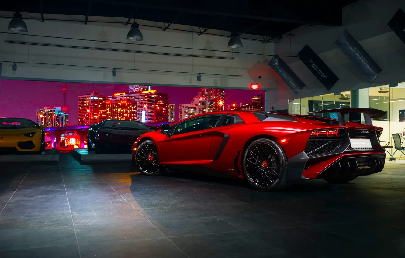 Фото обои Lamborghini, Red, Aventador, Supercar, Prestige, Rear, LP 750-4, Superveloce