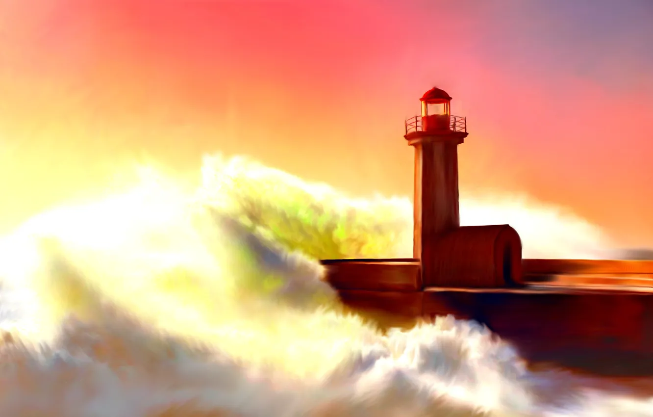 Фото обои маяк, painting, lighthouse