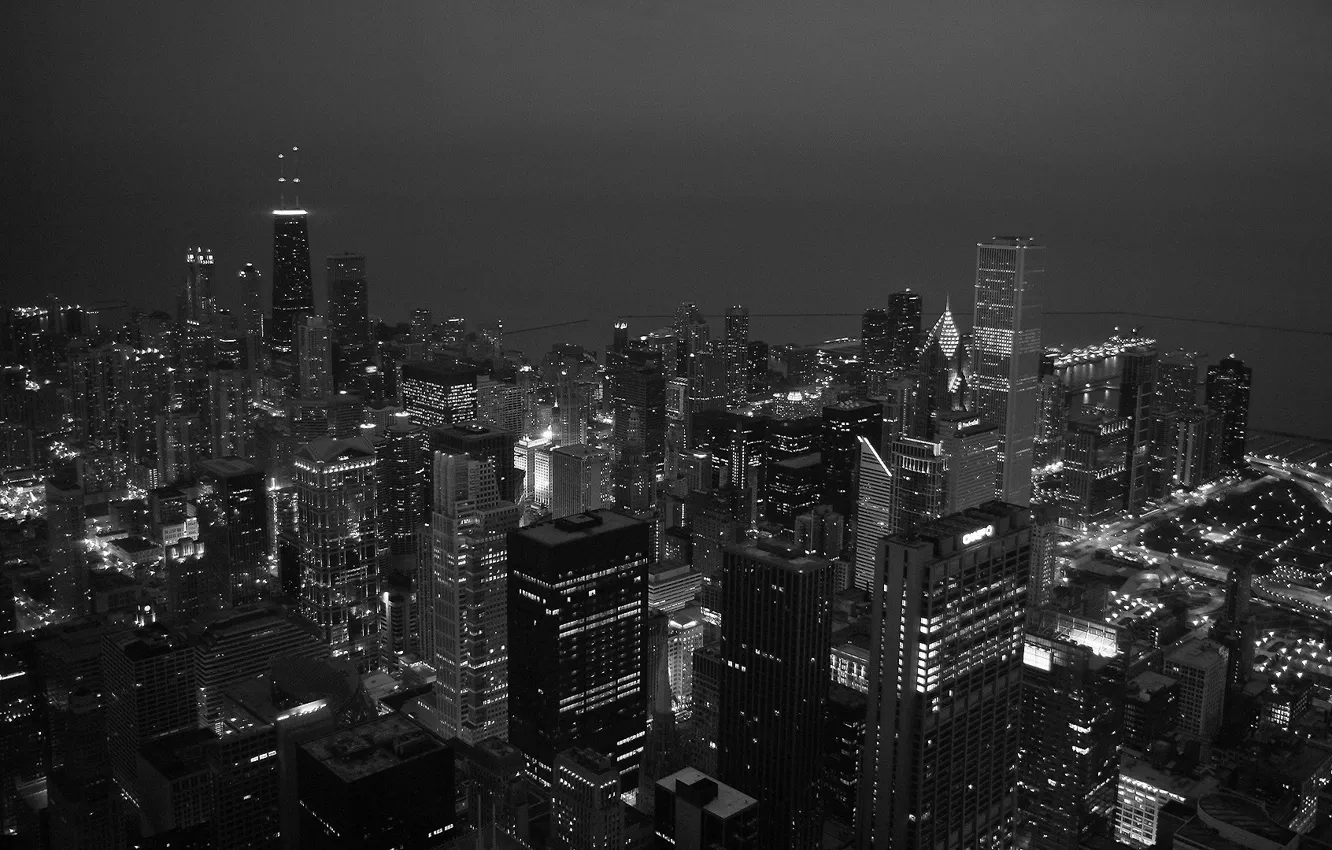 Фото обои Вечер, Черно-Белая, Чикаго