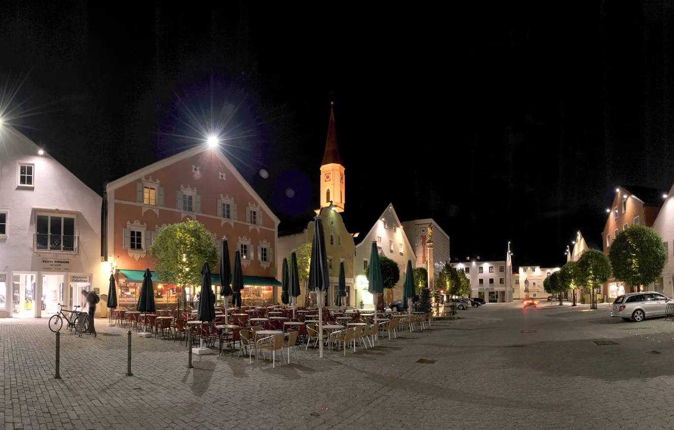 Фото обои дорога, ночь, огни, улица, дома, Германия, Бавария, Kelheim