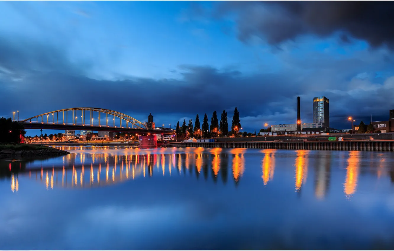 Фото обои мост, огни, река, Нидерланды, Голландия, Guelders, Arnhem