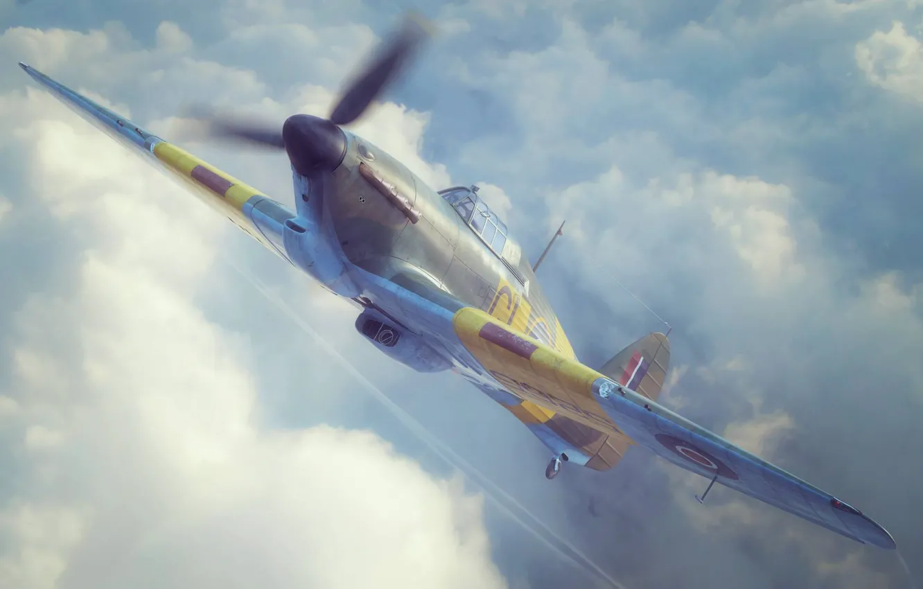 Фото обои истребитель, Великобритания, RAF, Piotr Forkasiewicz, Hawker Hurricane Mk.IIb
