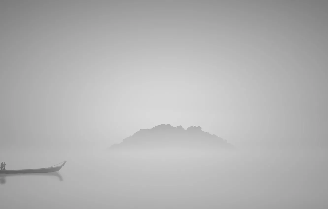 Фото обои туман, лодка, остров