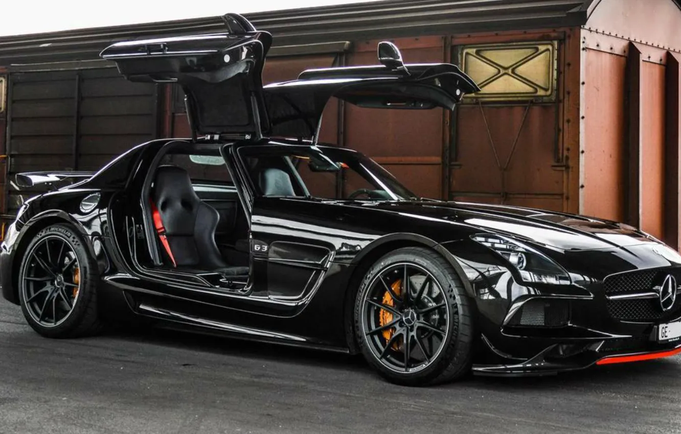 Фото обои Машина, Обои, supercar, Mercedes SLS AMG black