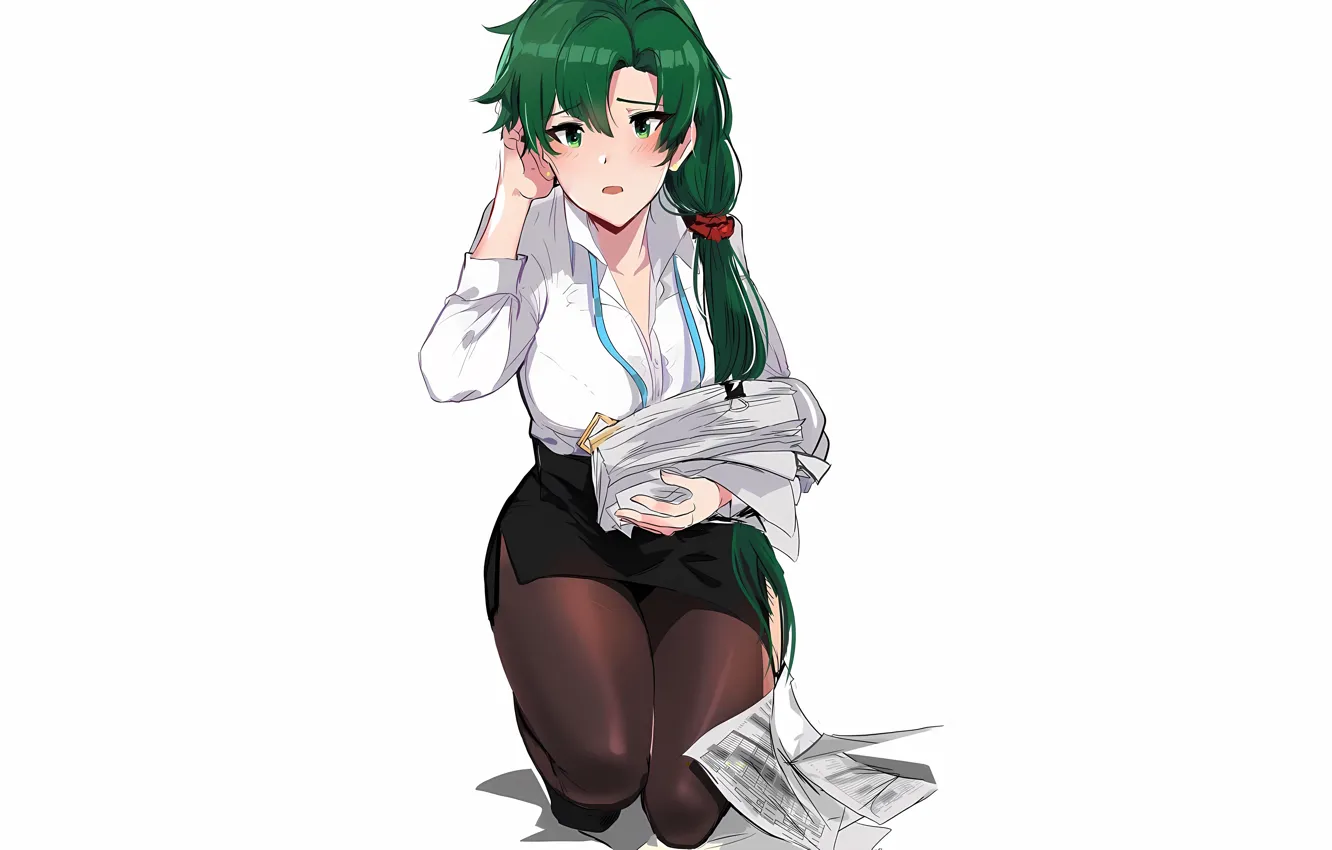 Фото обои girl, sexy, green eyes, long hair, anime, beautiful, pretty, attractive