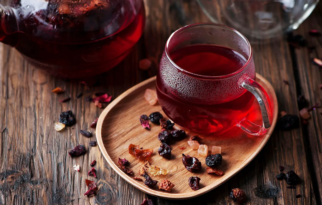 Фото обои красный, тепло, чай, чайник, чашка, красный чай