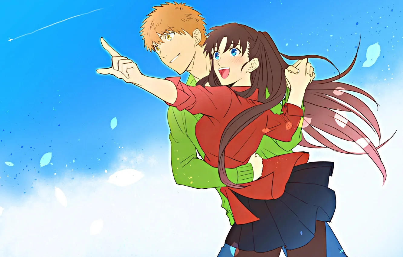 Фото обои небо, парень, Рин, Судьба ночь схватки, Fate / Stay Night