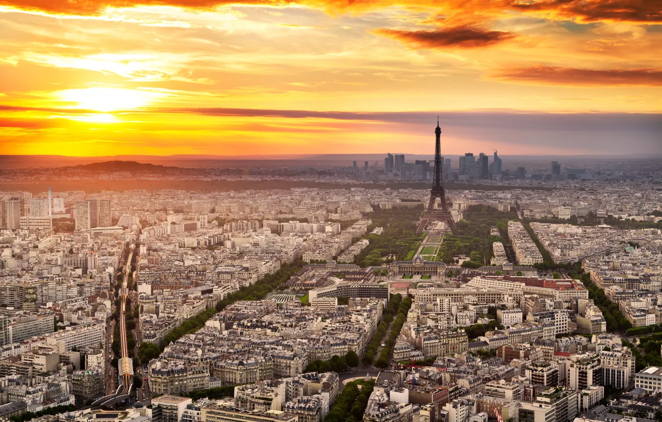 Фото обои небо, облака, закат, город, эйфелева башня, париж, франция, paris