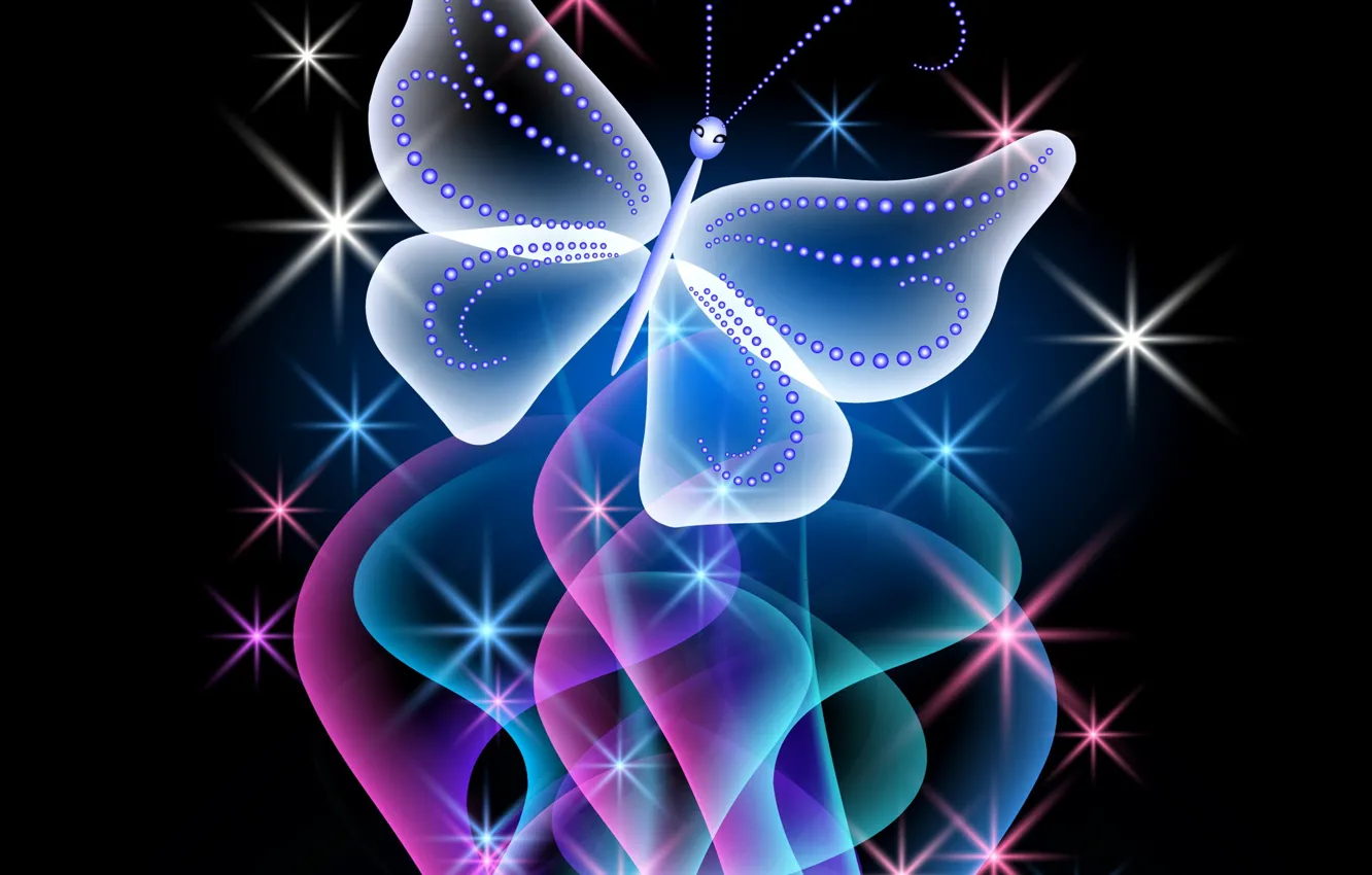 Фото обои бабочка, abstract, design, blue, pink, butterfly, glow, neon