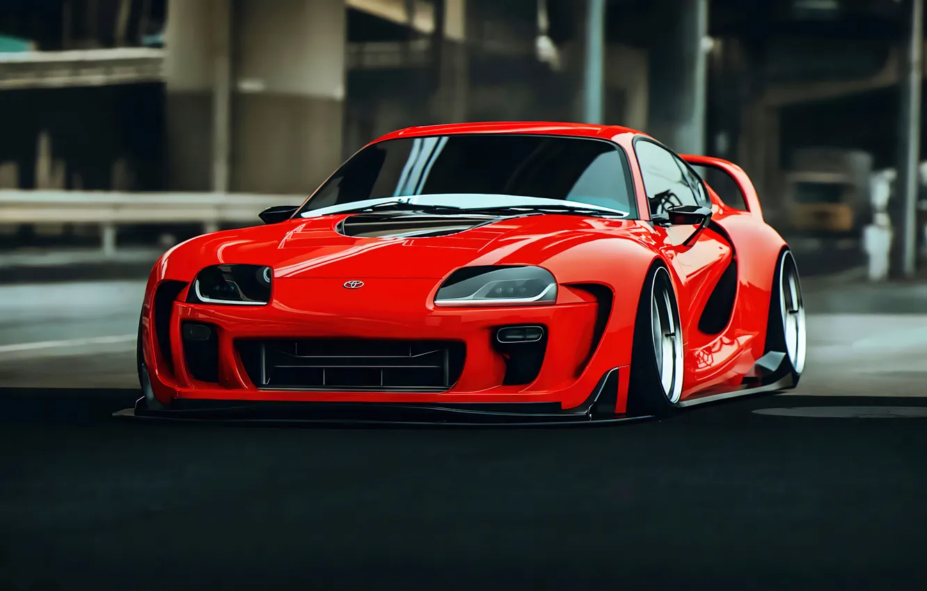Фото обои Toyota, Cars, Toyota Supra, Widebody, Aftermarket, AI art, Red cars, Toyota Supra Mk4
