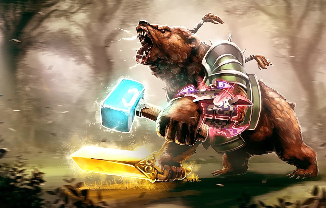 Фото обои bear, art, valve, warrior, dota 2, Lone druid