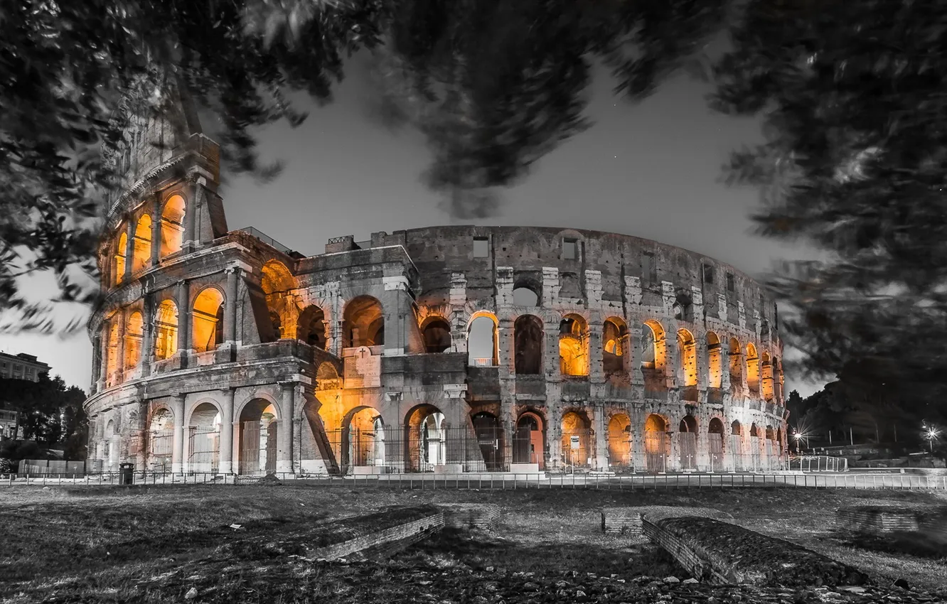 Фото обои ночь, город, Roman Colosseum