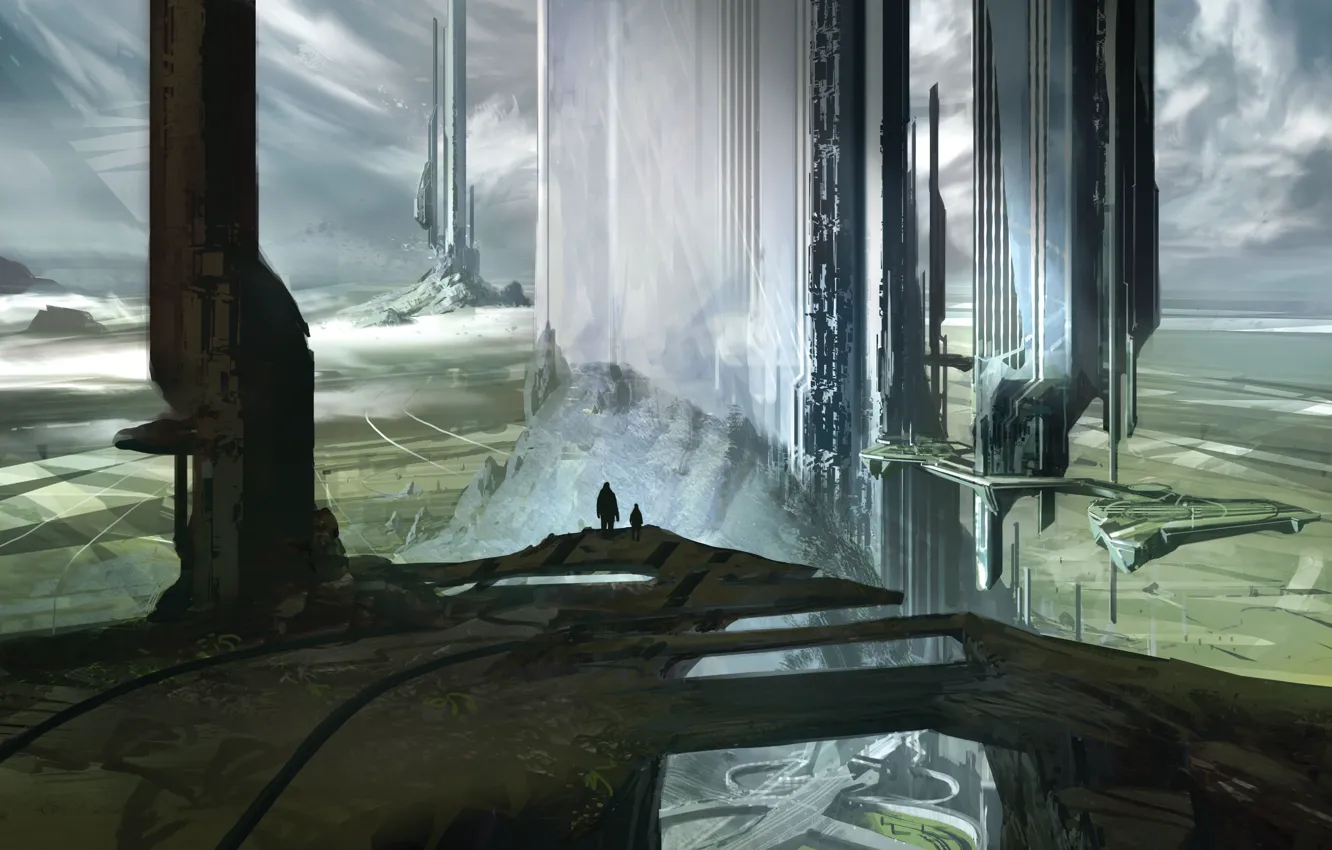 Фото обои город, будущее, человек, строение