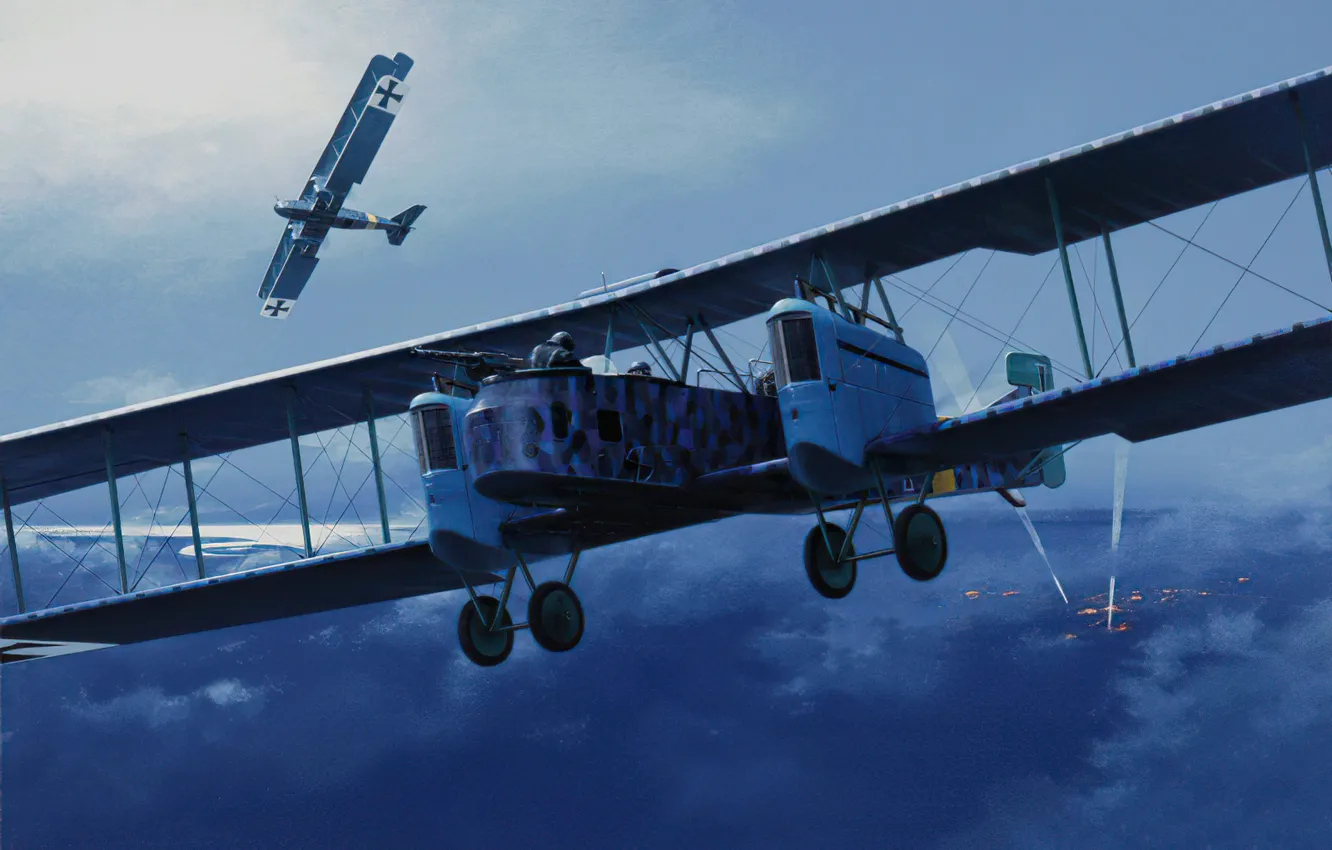 Фото обои bomber, art, airplane, painting, aviation, ww1
