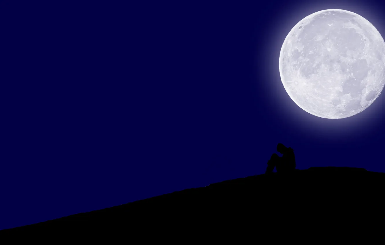 Фото обои грусть, ночь, луна
