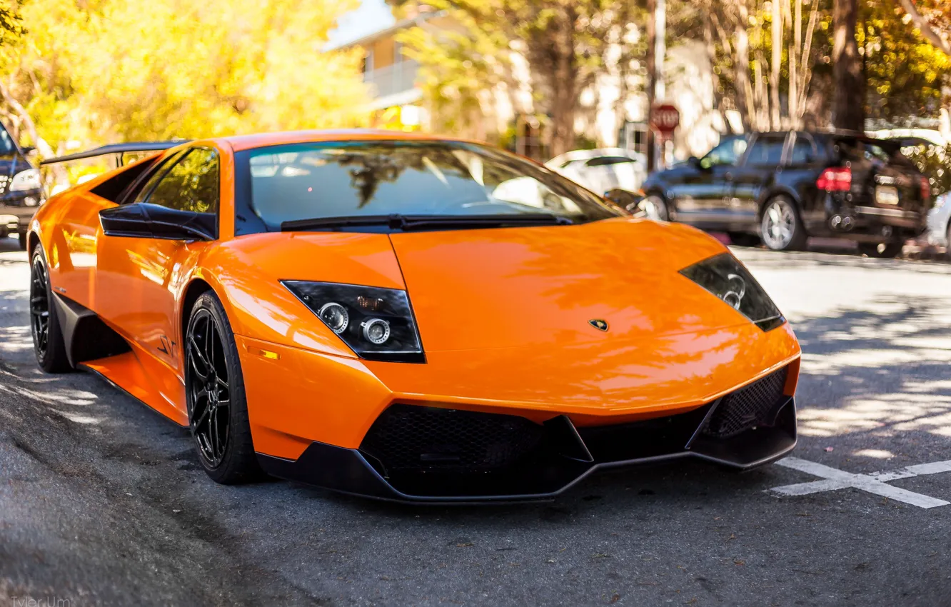 Фото обои Lamborghini, Murcielago, front, orange, LP 670-4