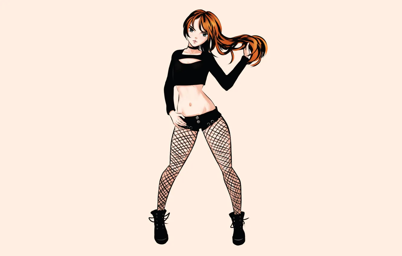 Фото обои girl, sexy, shorts, long hair, legs, anime, beautiful, pretty