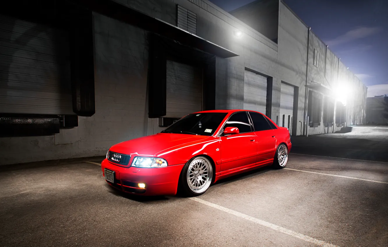 Фото обои Audi, ауди, red, седан, красная, stance