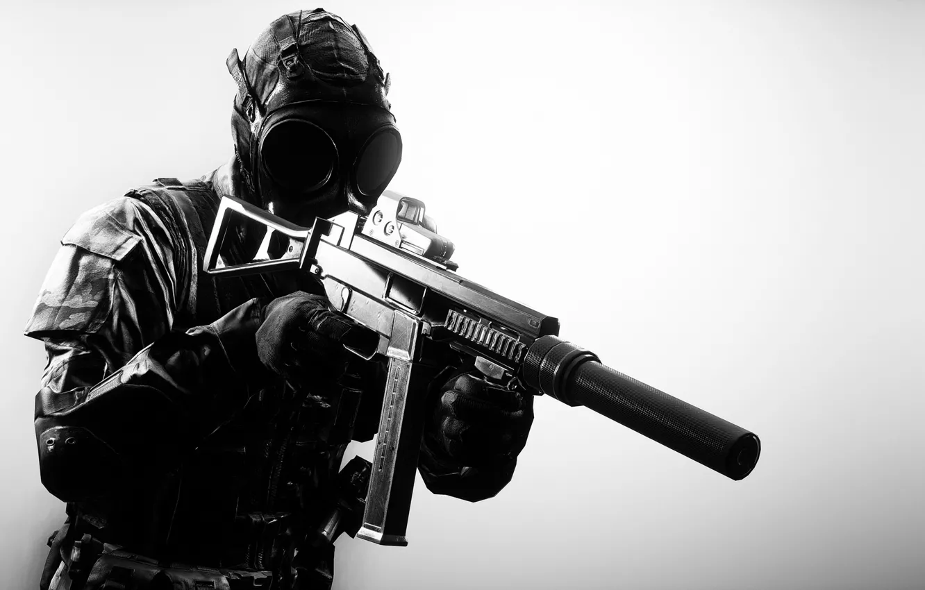 Фото обои оружие, фон, солдат, противогаз, экипировка, Battlefield 4
