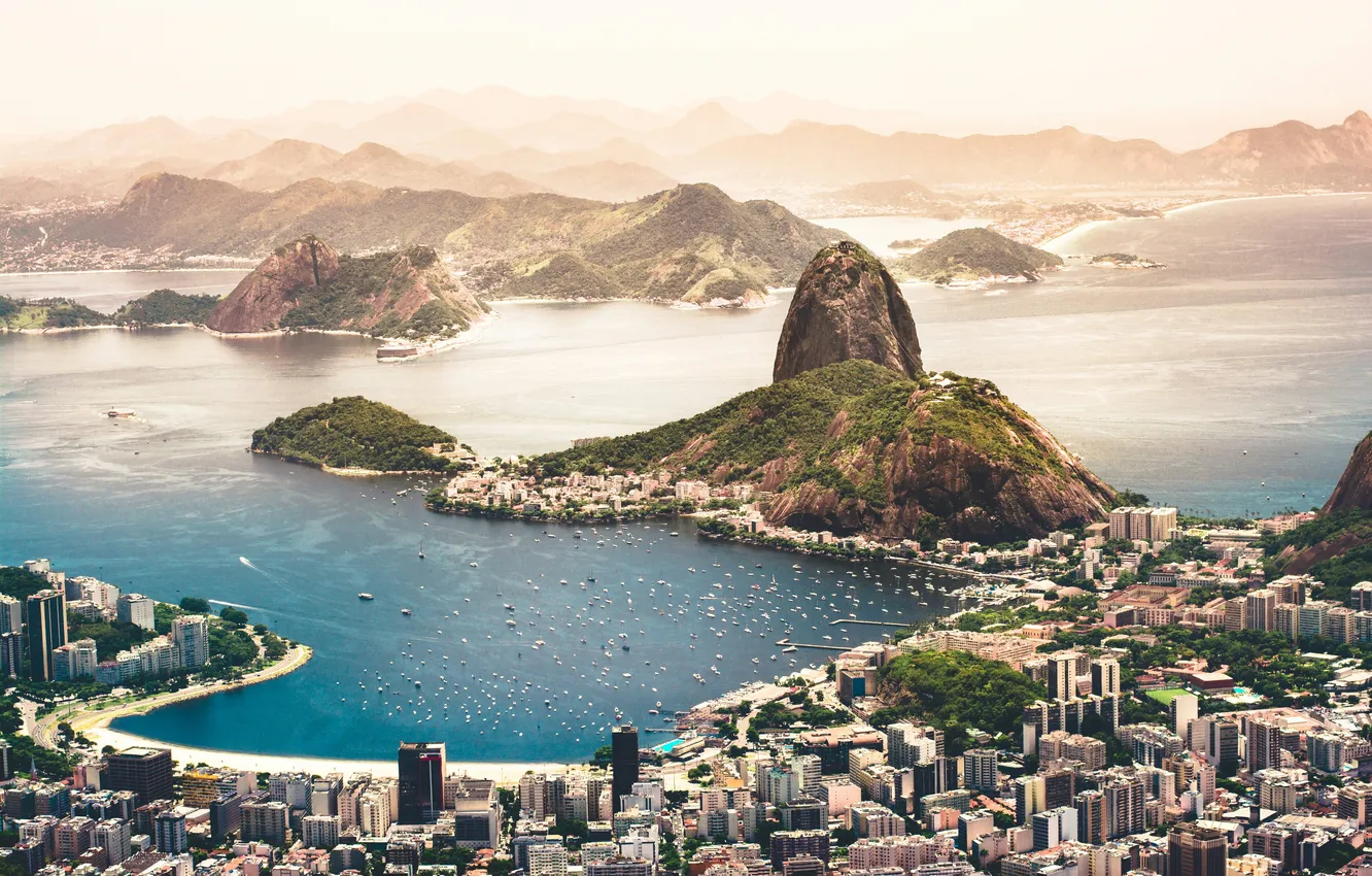 Фото обои Солнце, Пляж, Горы, Бразилия, Рио-де-Жанейро, Brasil, Rio de Janeiro