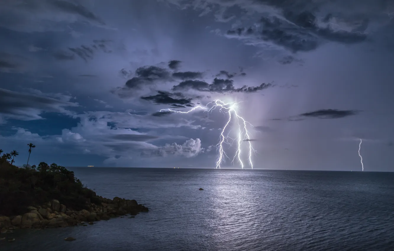 Фото обои шторм, тропики, океан, молния, Тайланд, Thailand, Pacific Ocean, Тихий океан