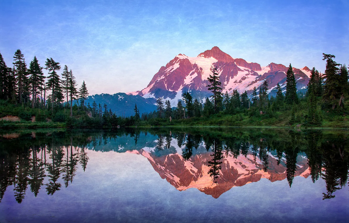 Фото обои деревья, горы, озеро, гладь, отражение, камни