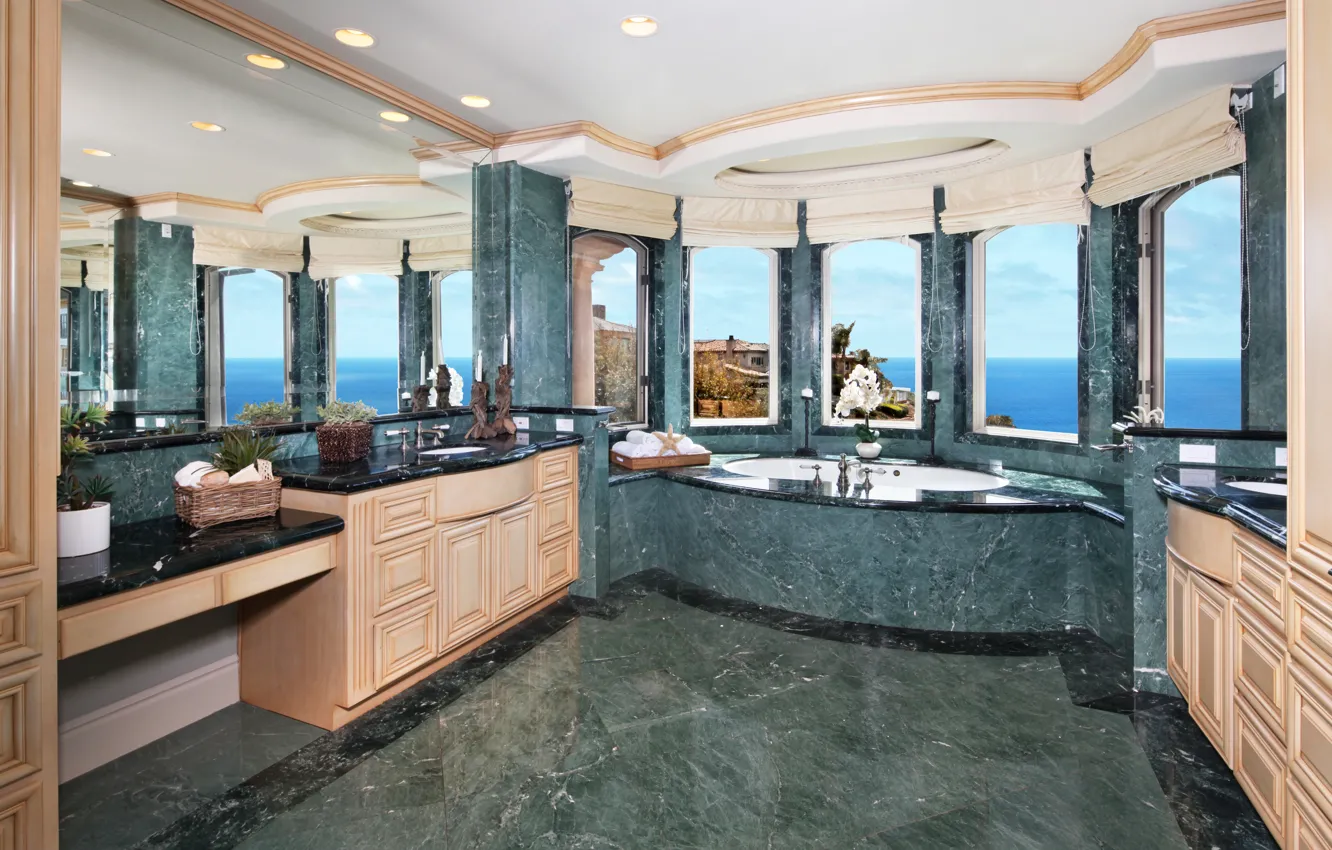 Фото обои дизайн, вилла, зеркало, ванна, роскошь, design, interior, bathroom