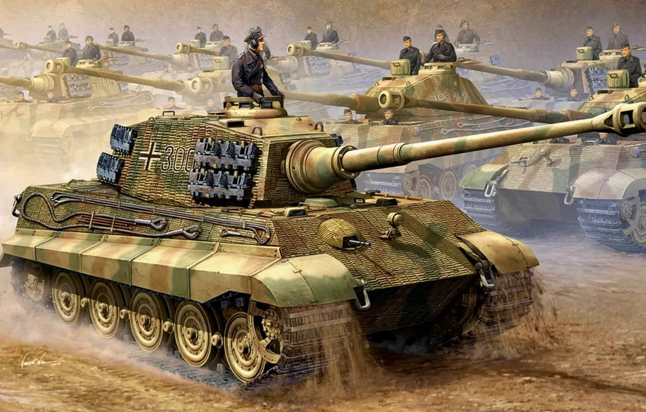 Фото обои строй, тяжелый танк, Tiger II, PzKpfw VI Ausf. B, Королевский тигр, обход