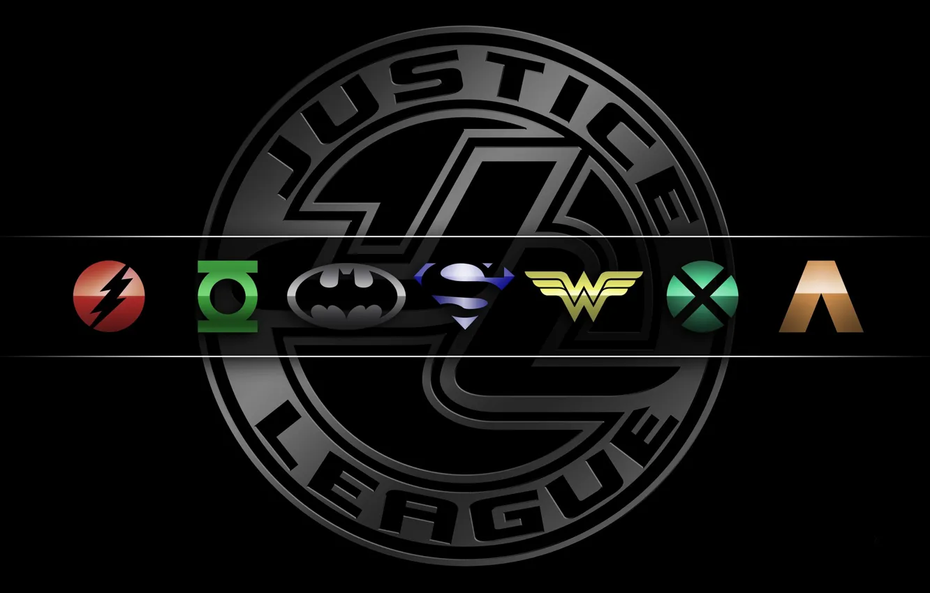 Фото обои logo, Wonder Woman, Batman, bat, Green Lantern, heroes, Superman, hero