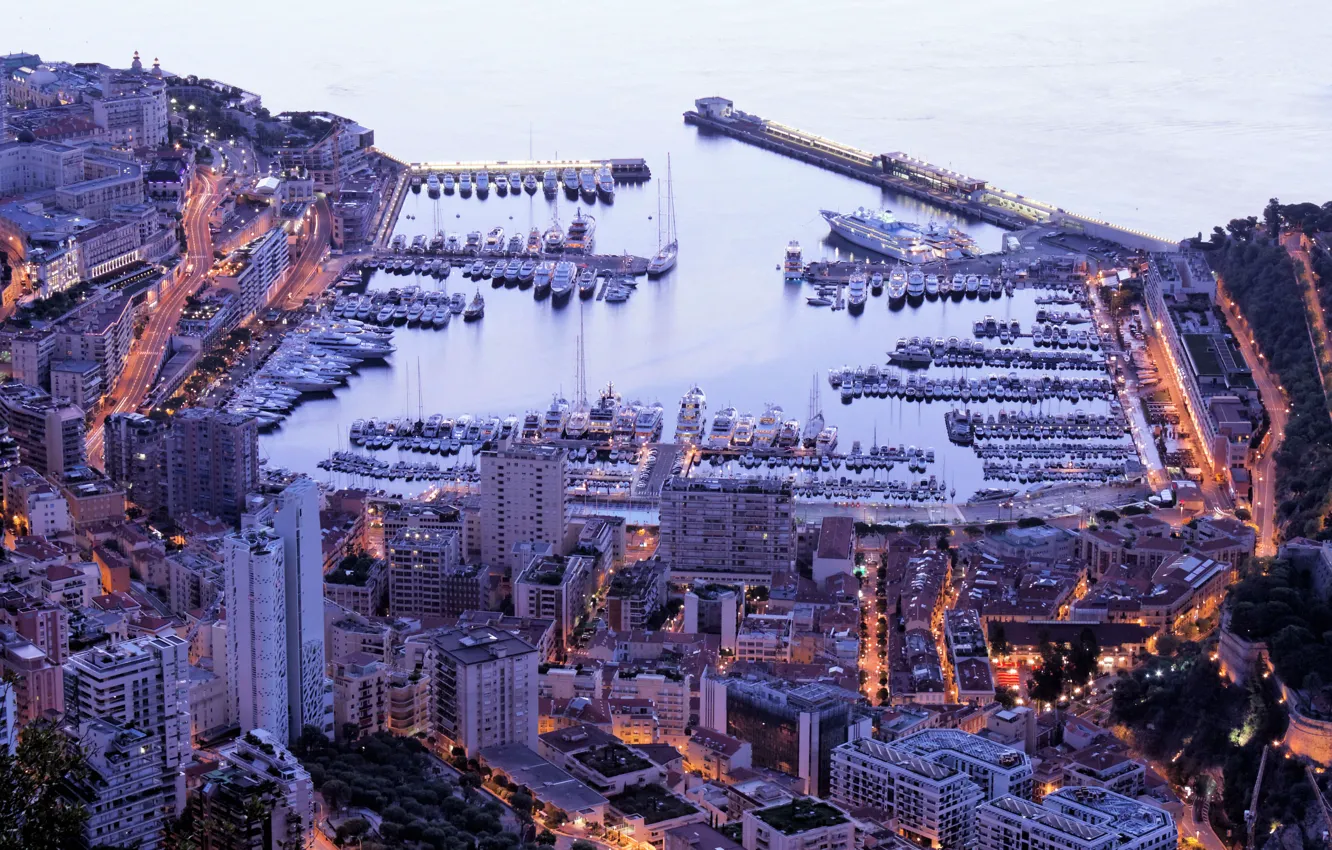 Фото обои city, дома, яхты, порт, Monaco, night, Монако, Monte Carlo