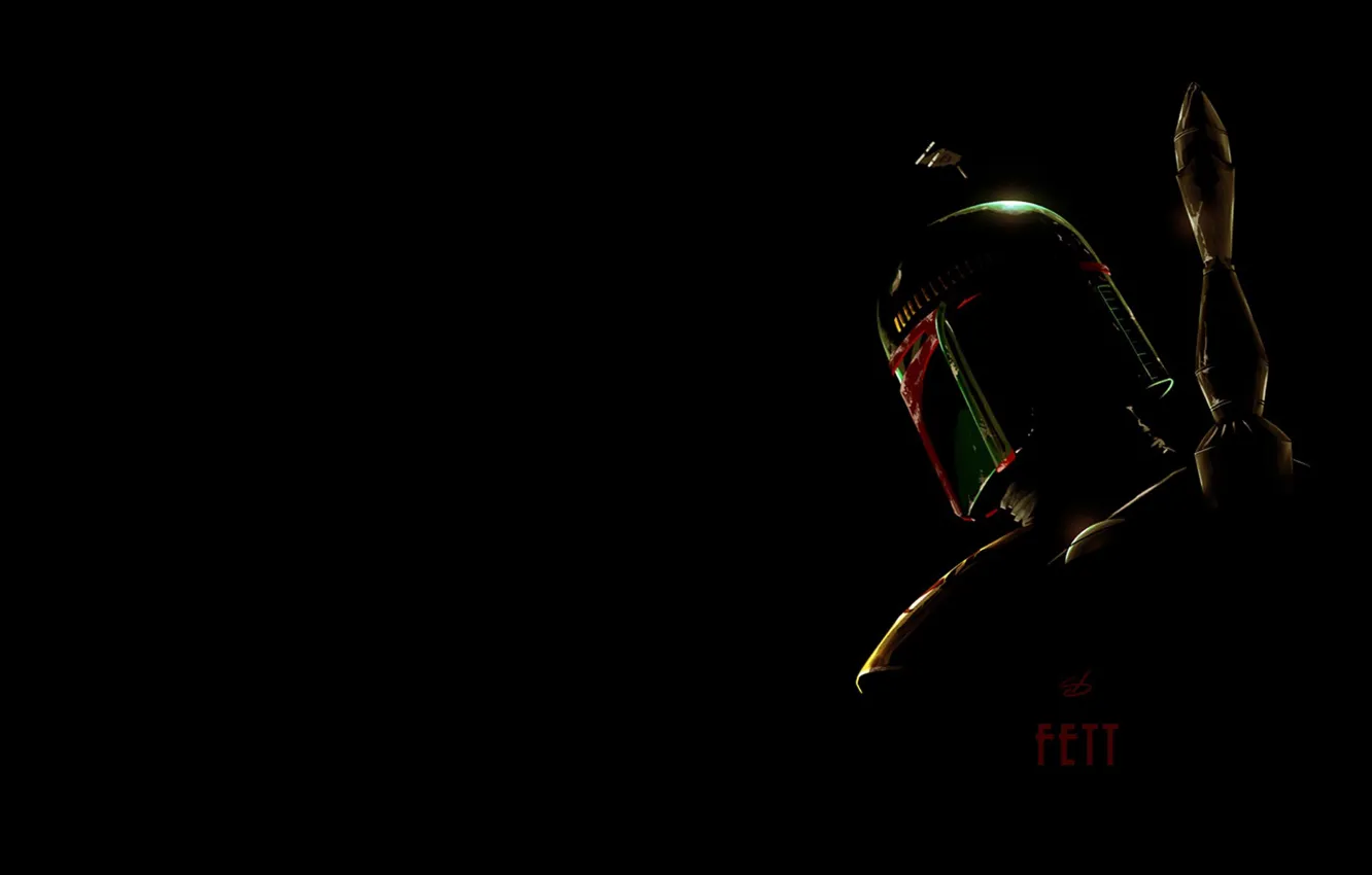 Фото обои темный фон, Star Wars, арт, шлем, Boba Fett