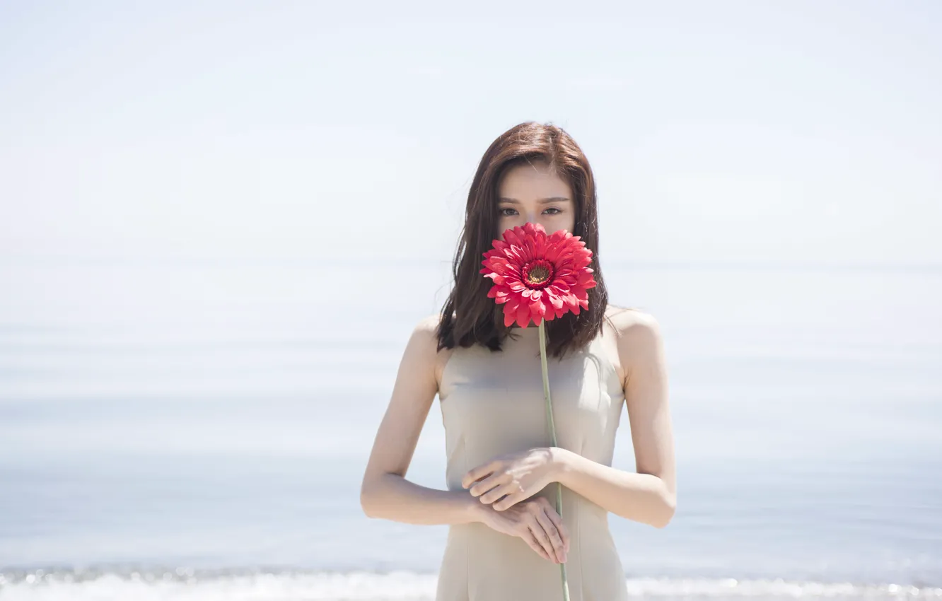 Фото обои цветок, девушка, азиатка