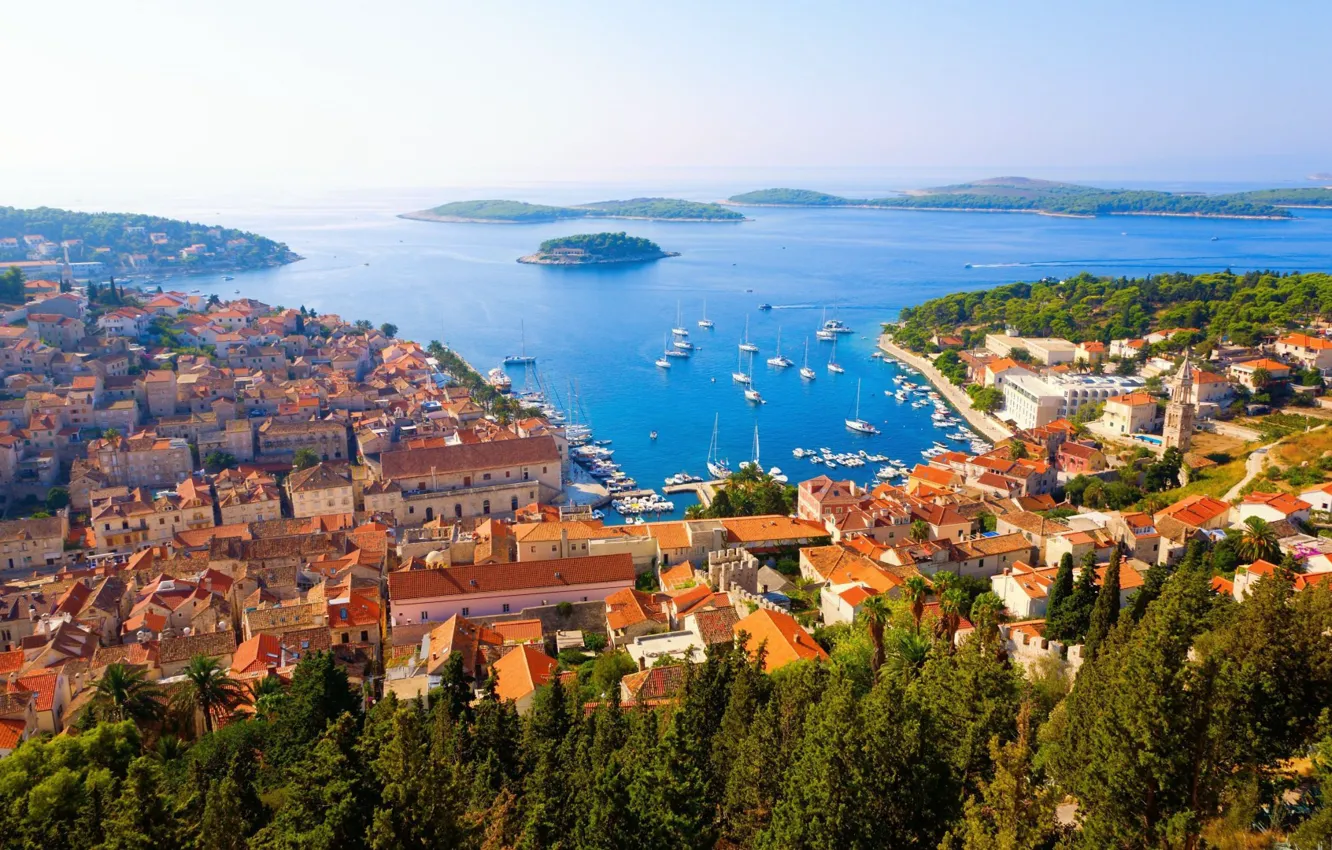 Фото обои море, город, остров, Хорватия, Адриатика, Croatia, Гвар, Hvar