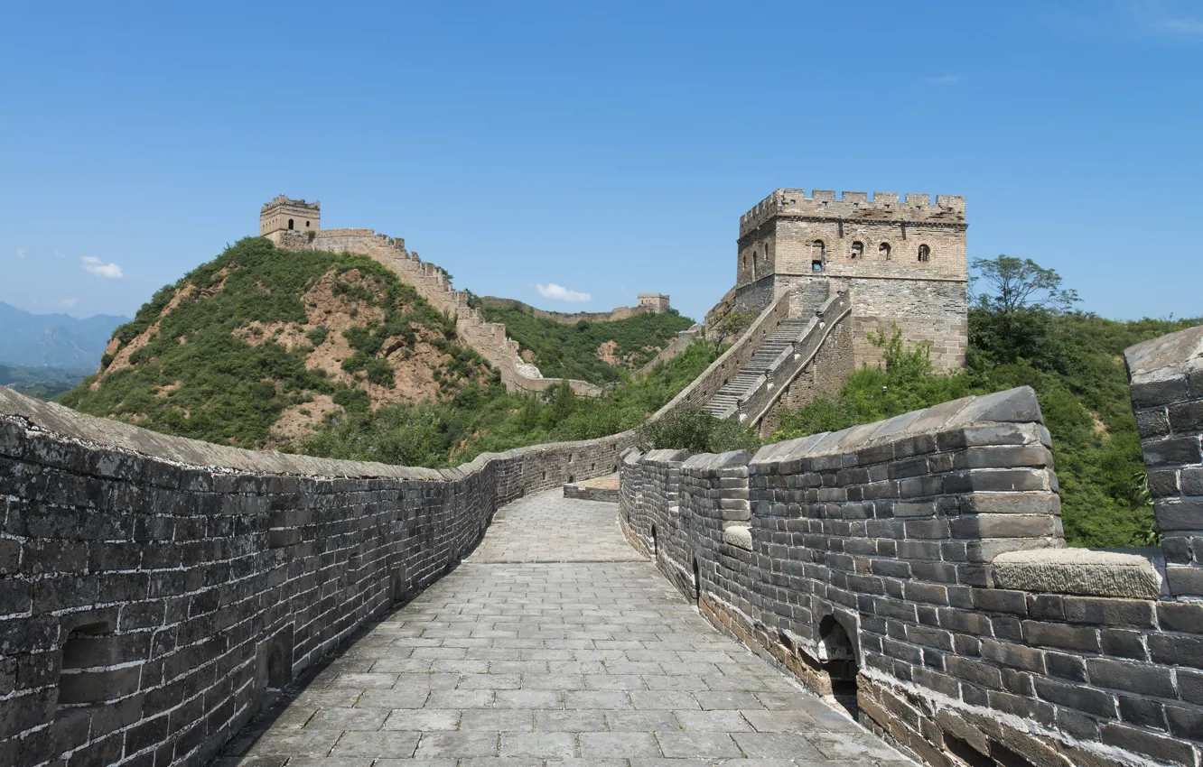 Фото обои холмы, Великая Китайская стена, The Great Wall of China, Léonard Rodriguez