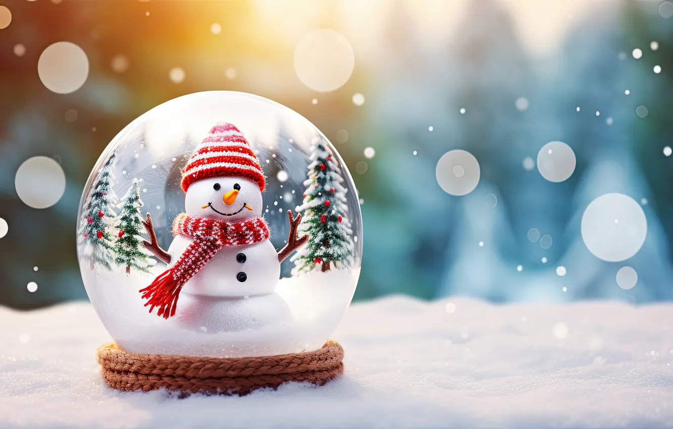 Фото обои зима, снег, Рождество, Новый год, снеговик, Christmas, winter, merry