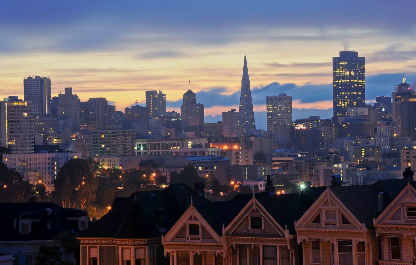 Фото обои восход, california, калифорния, san francisco, morning, sunrise, usa, alamo square