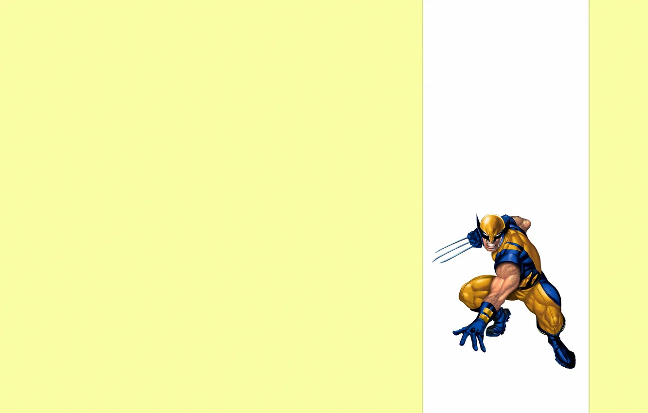 Фото обои минимализм, злой, Росомаха, Логан, люди икс, Wolverine, желтый фон, Marvel