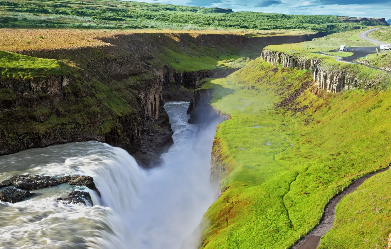 Фото обои landscape, nature, island, morning, large, moss, motion, iceland
