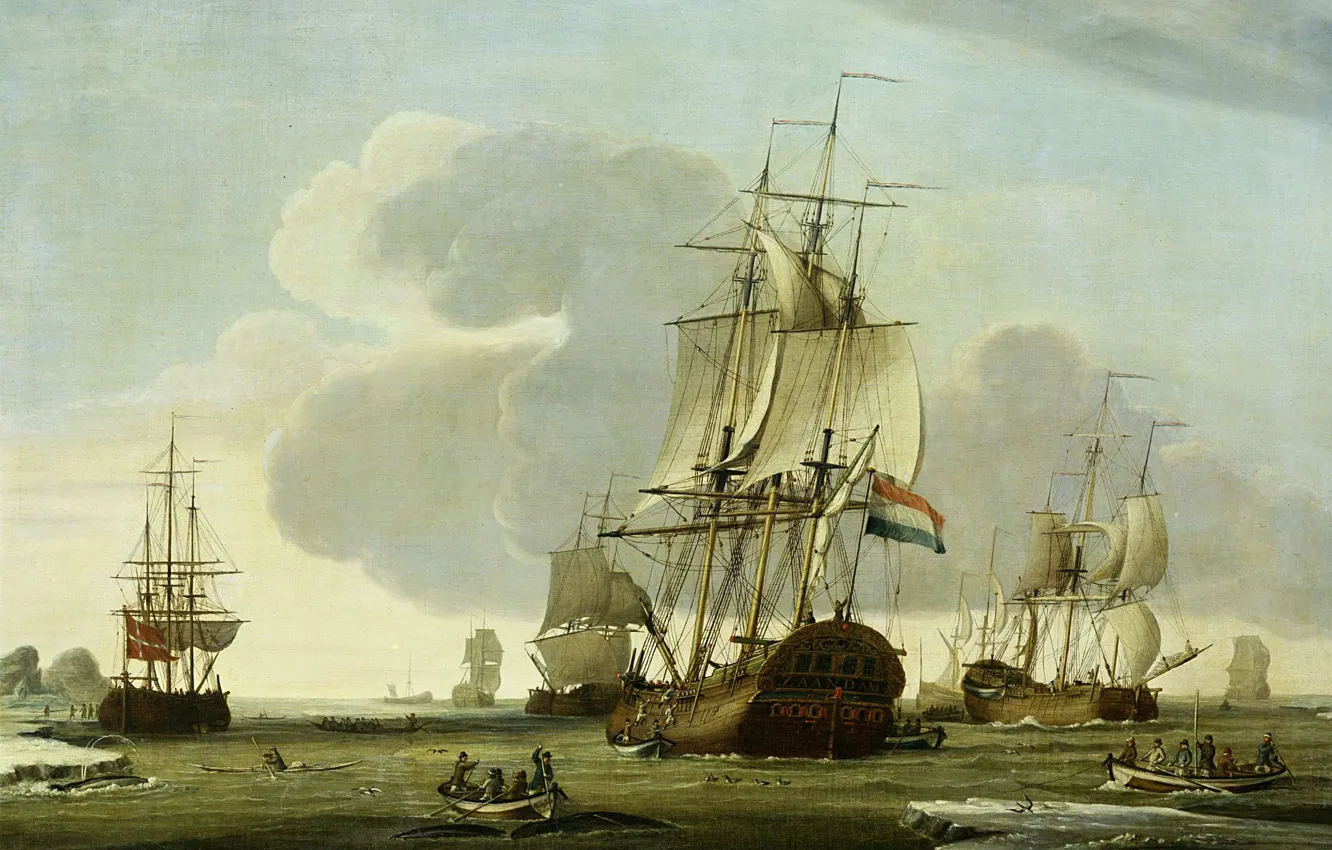 Фото обои масло, 1772, [олст, на китобойном промысле, Jochem de Vries, Корабль 'Zaandam' компании 'Claes Taan и …