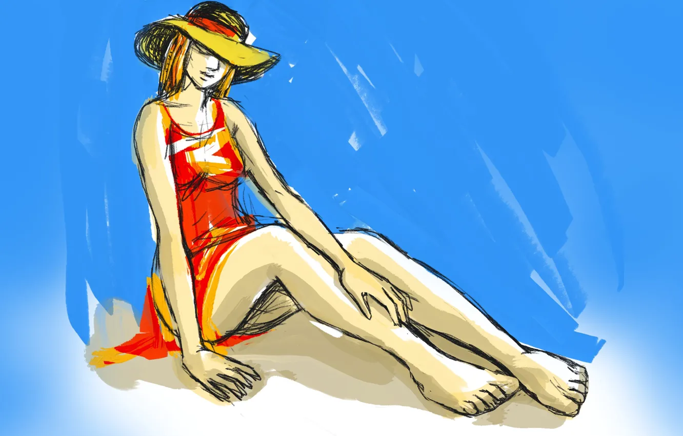 Фото обои girl, hat, painting, drawing