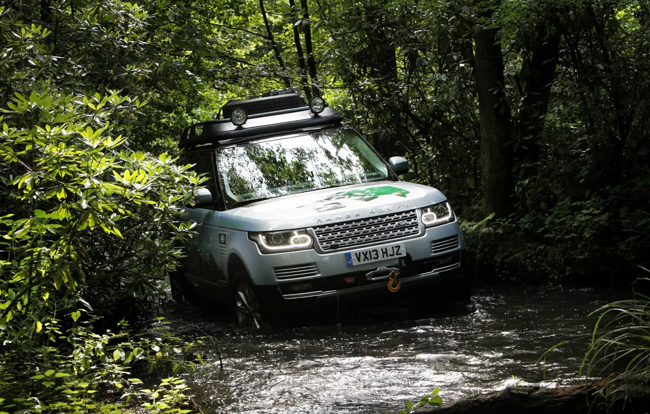 Фото обои Land Rover, Range Rover, Wood, Hybrid, Off road, Land Rover Range Rover Hybrid 2015