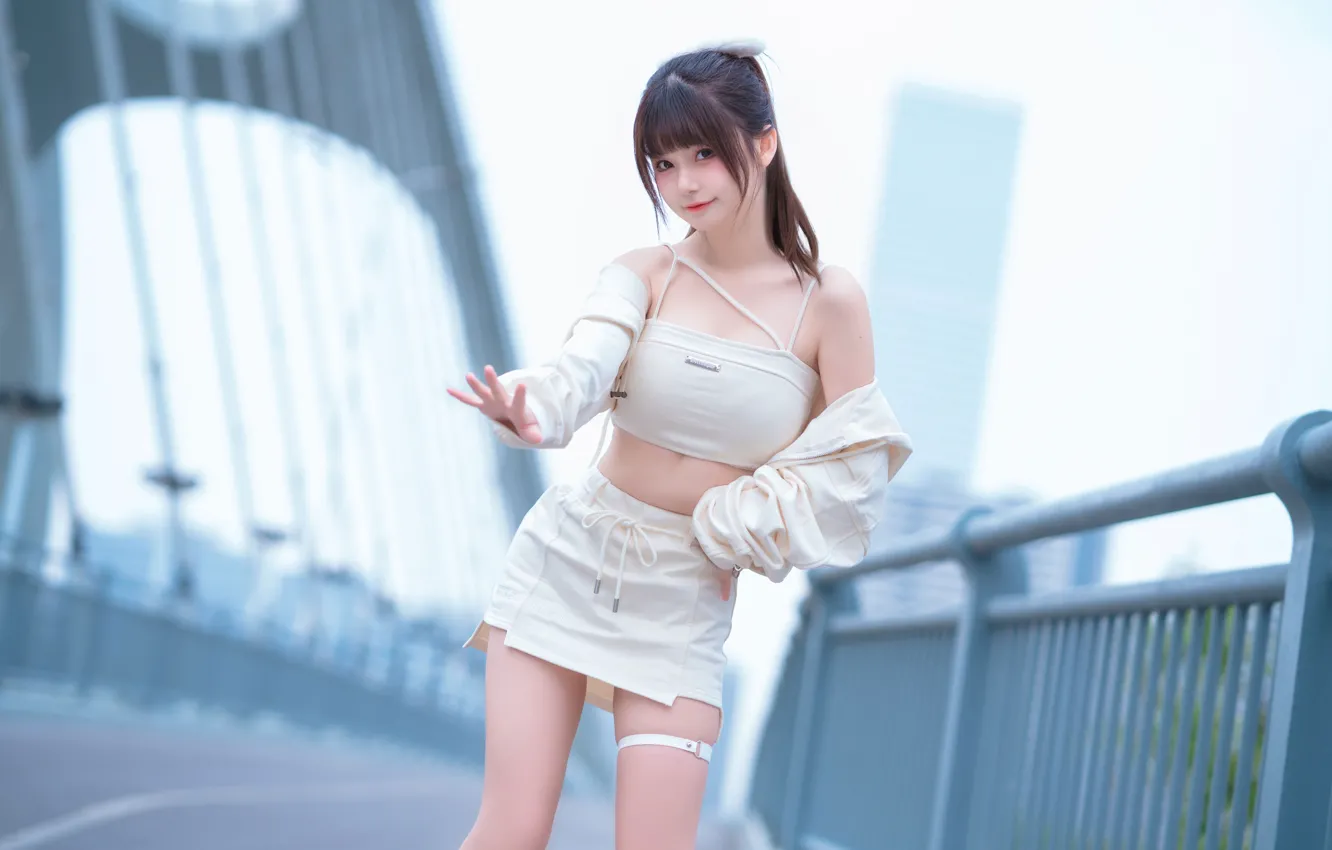 Фото обои Asian, eyes, ponytail, white clothing, MaoDaRen