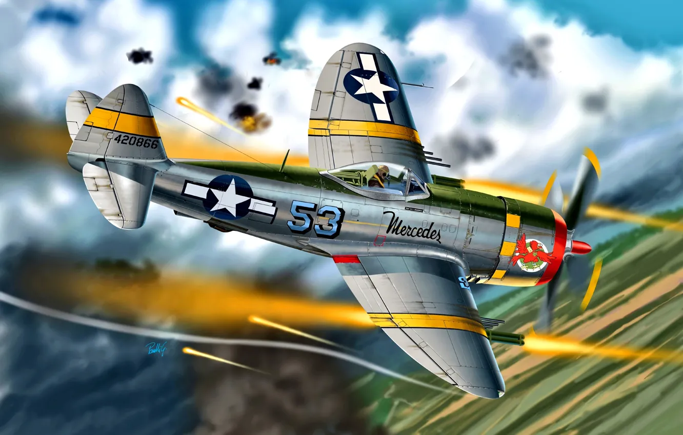 Фото обои Thunderbolt, истребитель-бомбардировщик, P-47, P-47D Thunderbolt, 57th Fighter Group