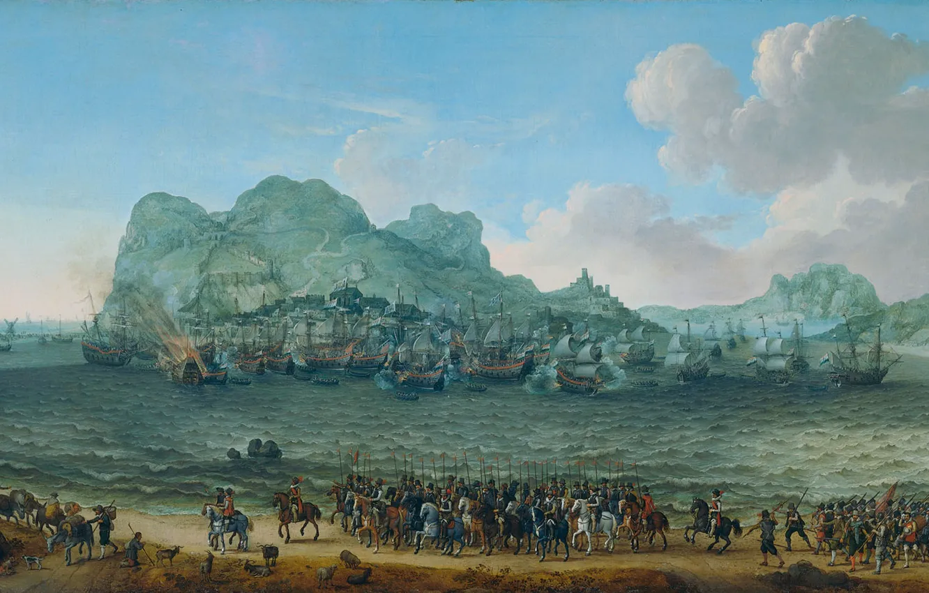 Фото обои масло, картина, холст, Adam Willaerts, Победа над Испанцами в Гибралтаре, 1617, Адам Виллартс