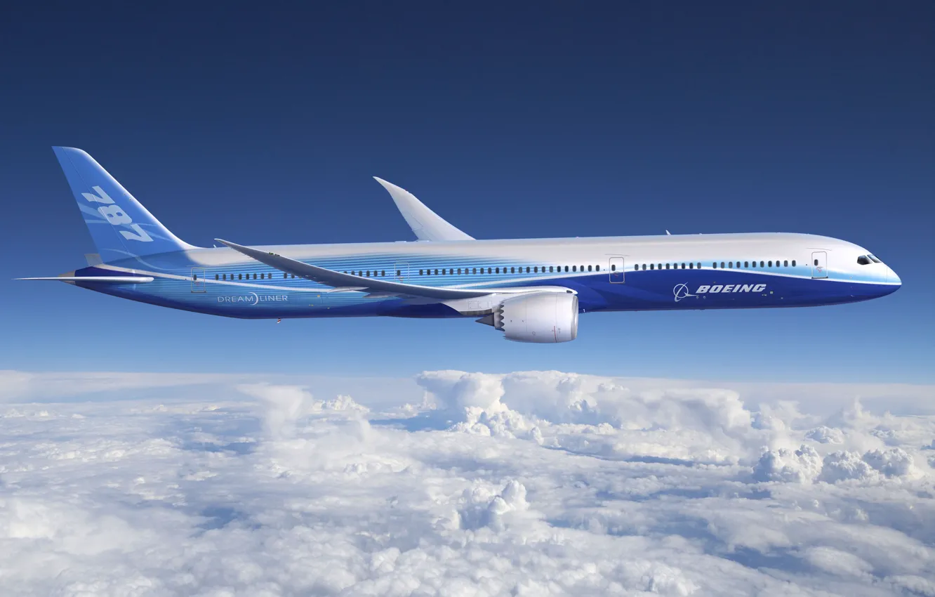 Фото обои небо, облака, авиация, 787, самолёты, boeing, dreamline
