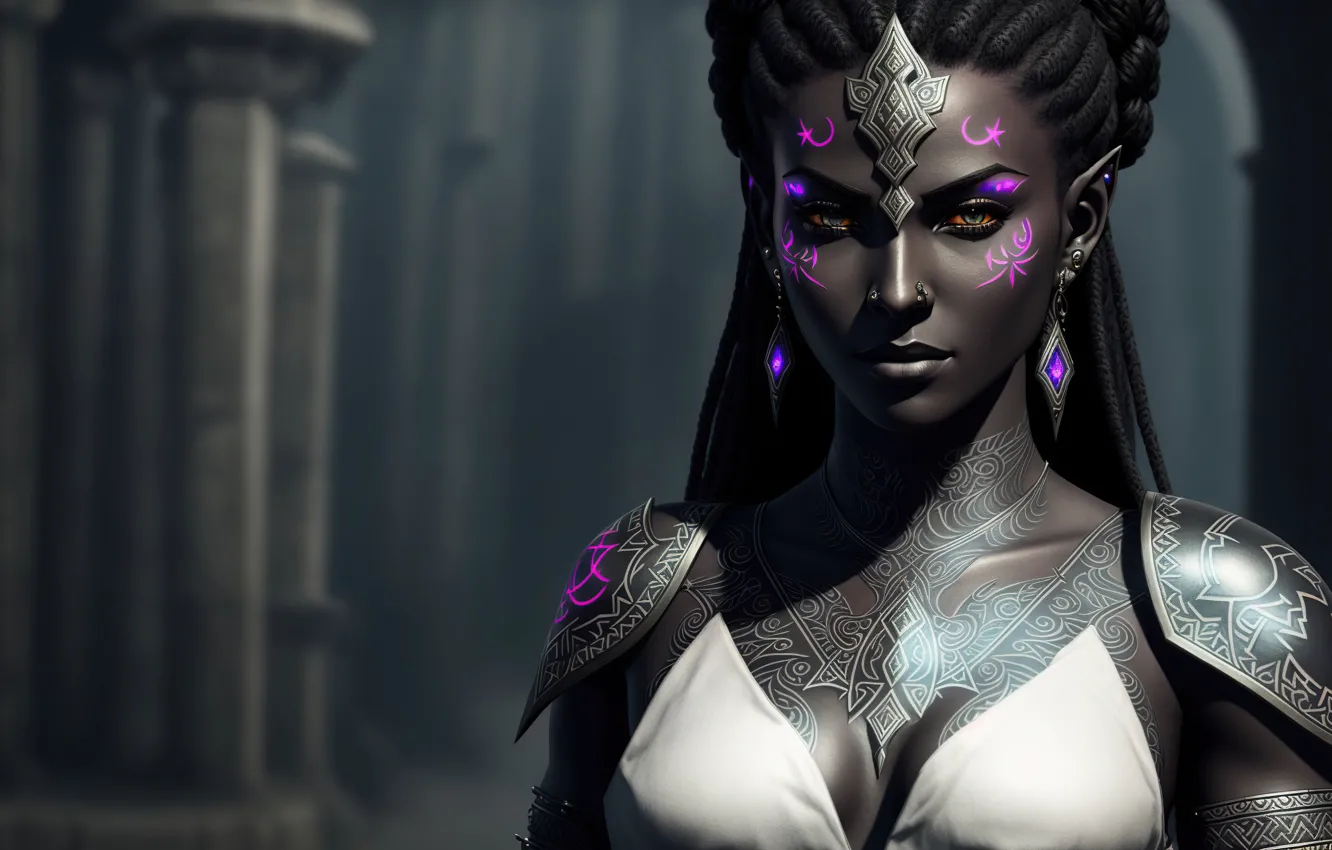 Фото обои girl, fantasy, armor, art, dark elf, Stable Diffusion, amazon mage, Neuronet