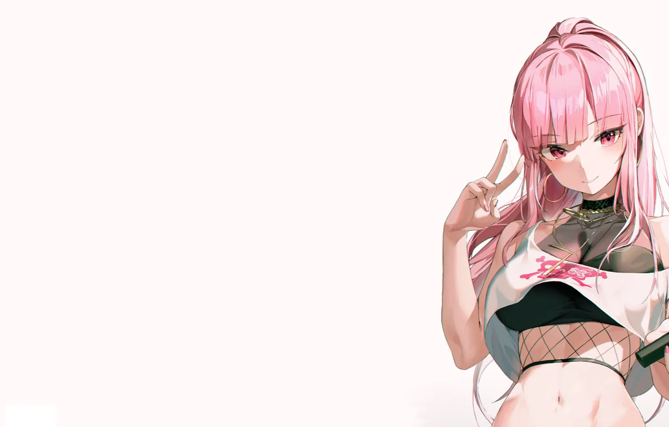Фото обои sexy, Anime, girls, pink, midriff, peace sign